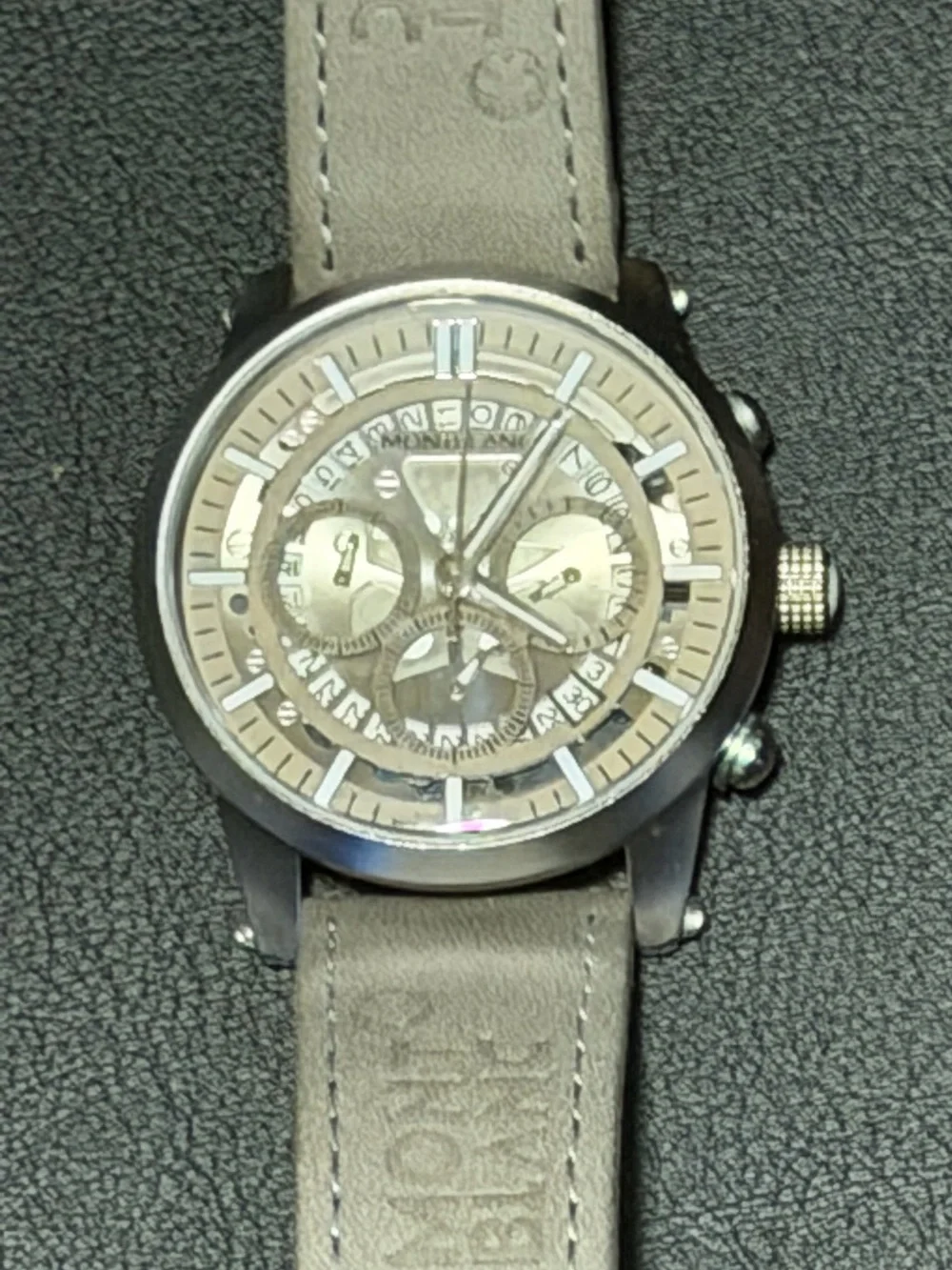 Montblanc Chronograph Men's Watch, Gray Dial Gray & Leather Band